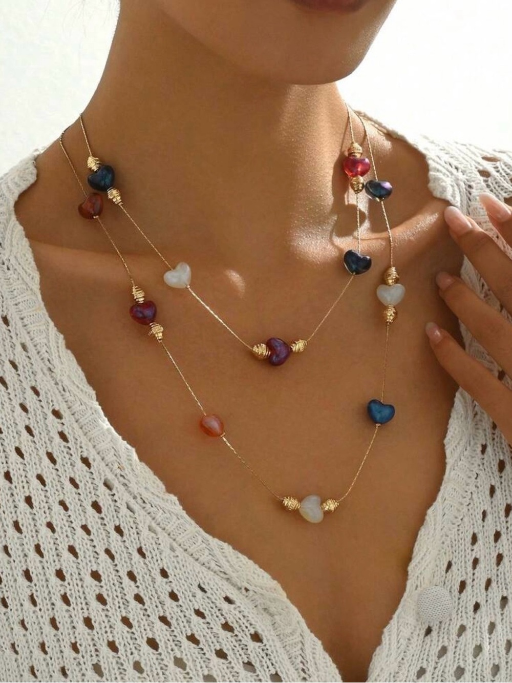 Layered Heart Bead Necklace - Picture 2 of 4